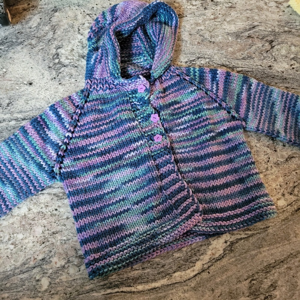 Blues, Purple Knit Toddler Hooded Sweater Handmade 2-3 Year
